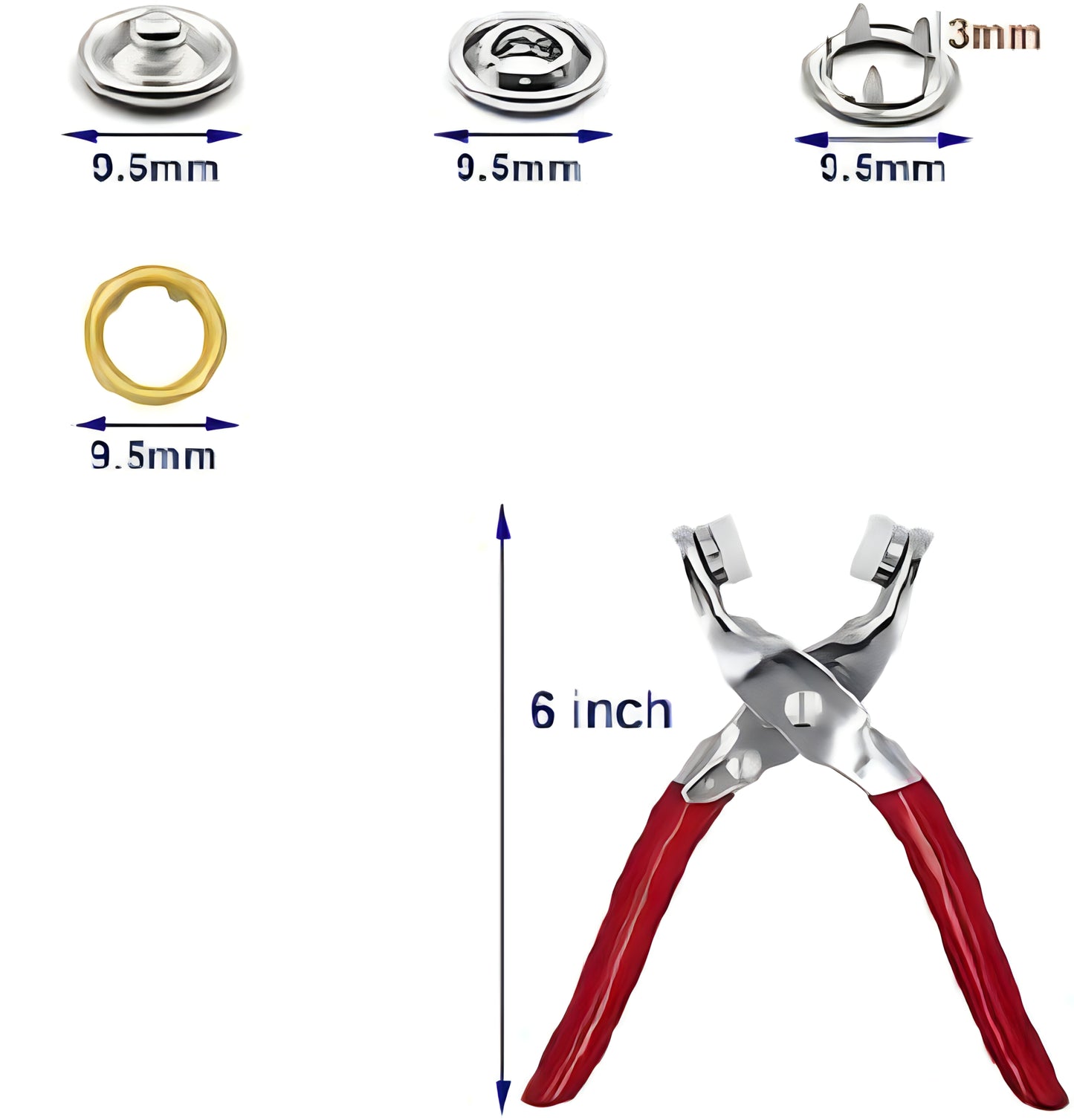 🔩 Metal Snap Button Set with Pliers – 100 Sets (9.5mm)