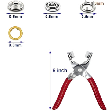 🔩 Metal Snap Button Set with Pliers – 100 Sets (9.5mm)